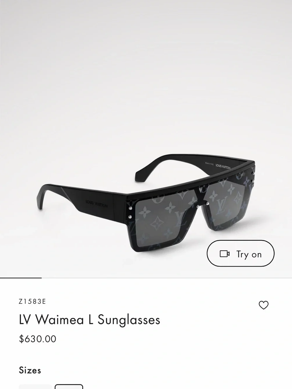 Louis Vuitton Black Visor Shield Sunglasses with Rivet Accents
